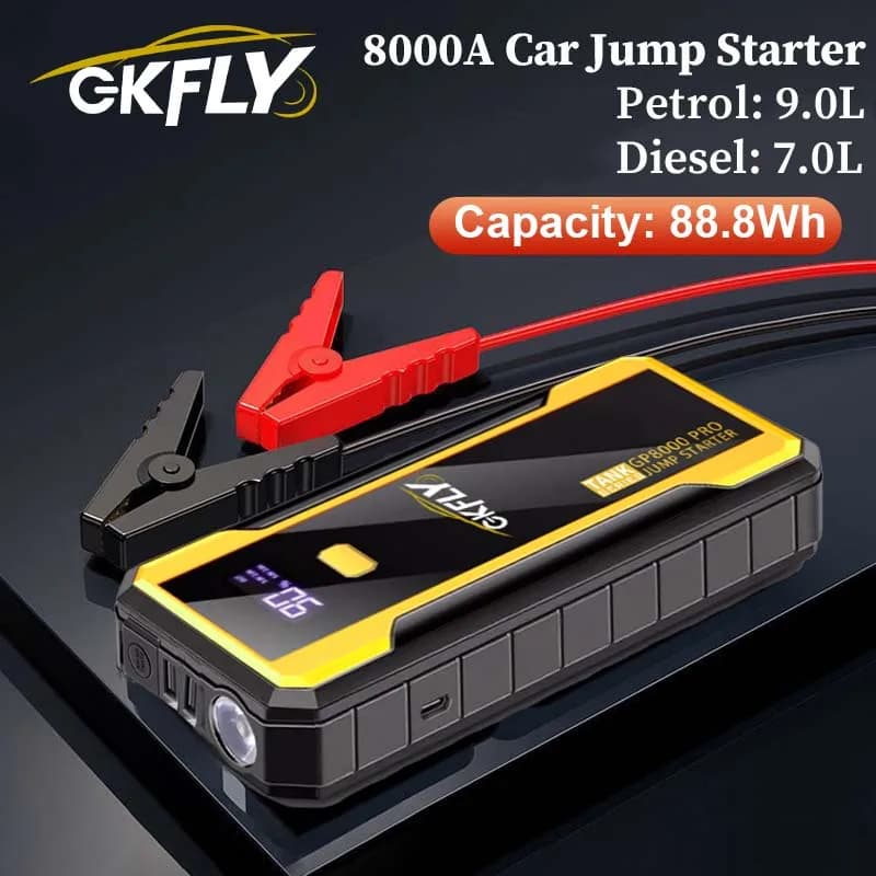 Avviatore d'Emergenza per Auto GKFLY 8000A/9000A, Power Bank, Caricabatterie per Auto 12V, Dispositivo di Avviamento per Auto a Benzina e Diesel, Alimentatore di Emergenza