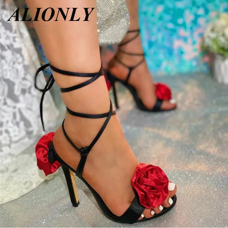 Alionly 2025 Nuove scarpe estive argento col tacco alto con sandali neri Pantofole Strass con sandali neri