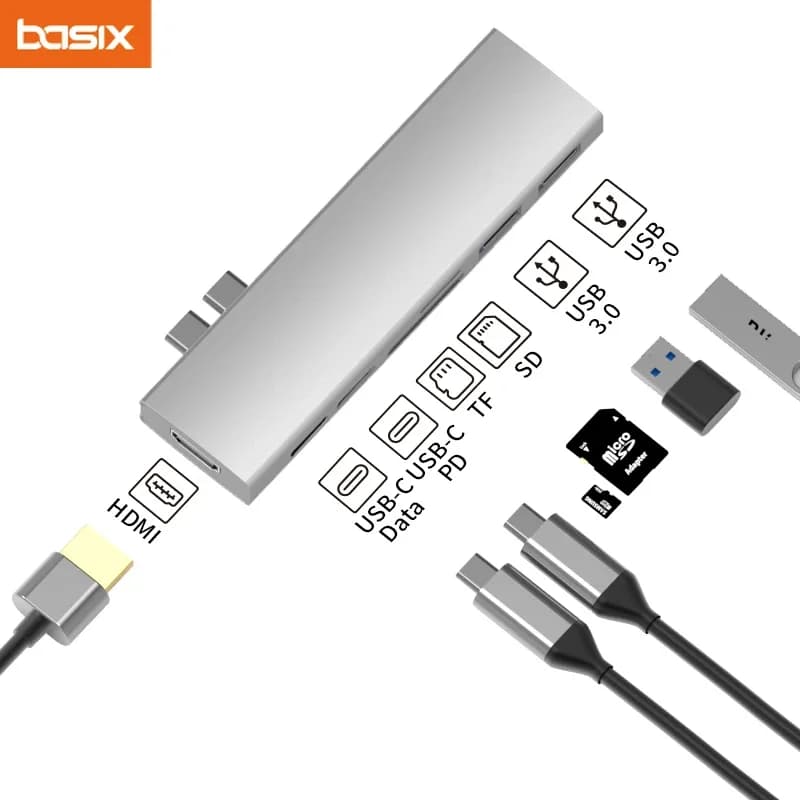 Basix USB C Hub USB Per MacBook Pro/Air M1 M2 2021 2020 2019 2018 Thunderbolt 3 PD USB 3.0 Lettore di Schede SD TF Tipo C Hub Adattatore
