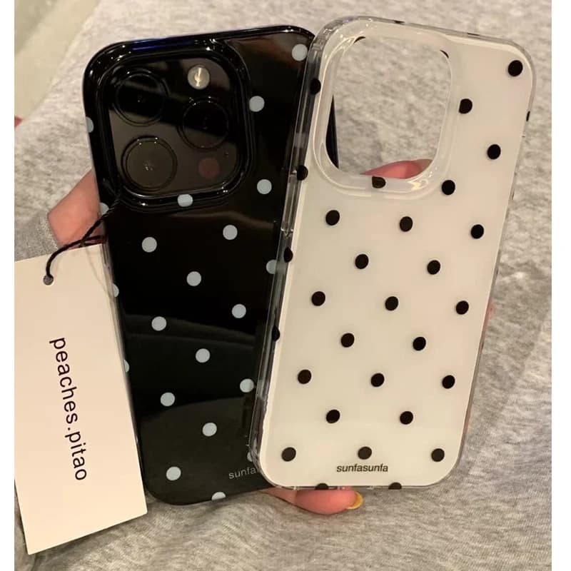 Black polka dot minimalist phone case for iPhone 17 Air 16 Pro Max 15 14 Plus 13 12 Mini 11 Shock-resistant silicone back cover