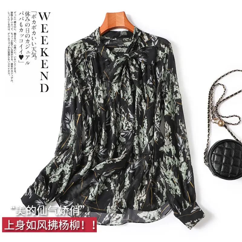 Nuova Camicia in Seta Naturale da Donna a Maniche Lunghe, Stile Fata Delicata e Soffice come il Vento che Soffia tra le Salcie