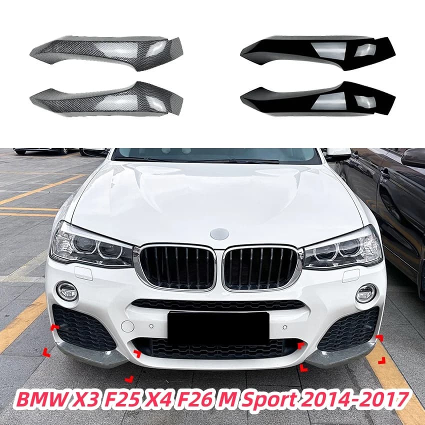 Splitter Paraurti Anteriore Angolare Diffusore Deflettore per BMW X3 F25 X4 F26 M Sport 2014-2017 Adesivo Angolare Decorazione Esterna Auto