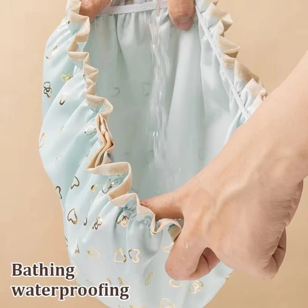 New Waterproof Shower Cap Elastic Double Layer Shower Hair Cover Reusable Adjustable Bathing Hat