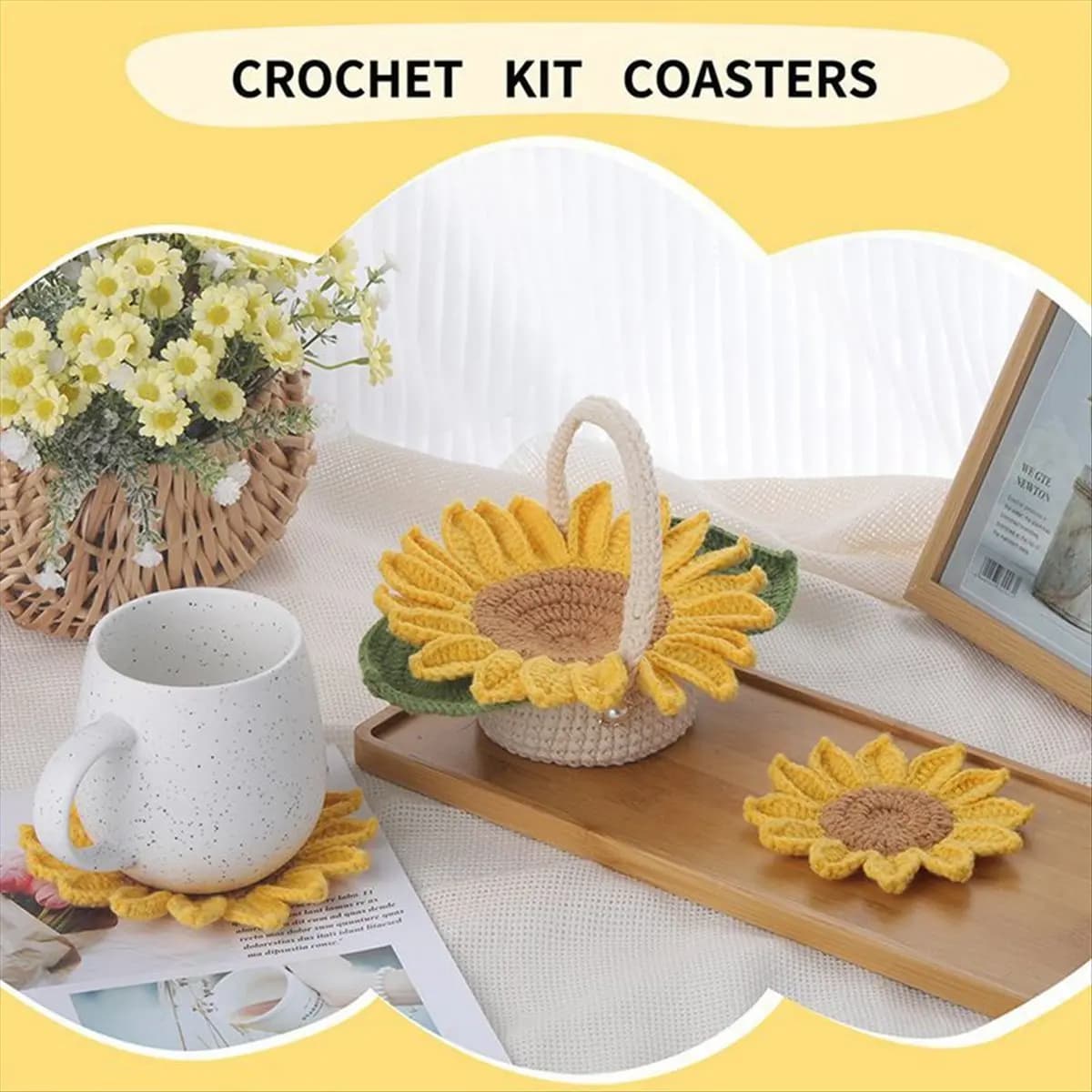2026 Trend Crochet Coaster Kit with Knitting Yarn Thread Needles Hooks Easy Knit Accessories Set DIY Craft Supplies