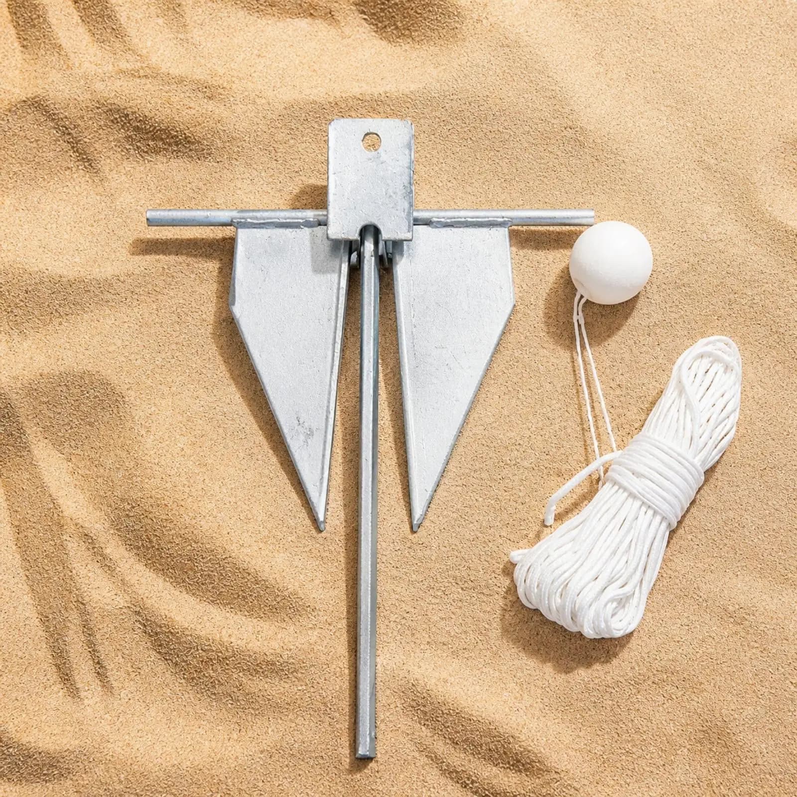Compact Galvanized Boat Anchor for Small Boats with 20m Rope and Buoy for Soft Bottom Fishing