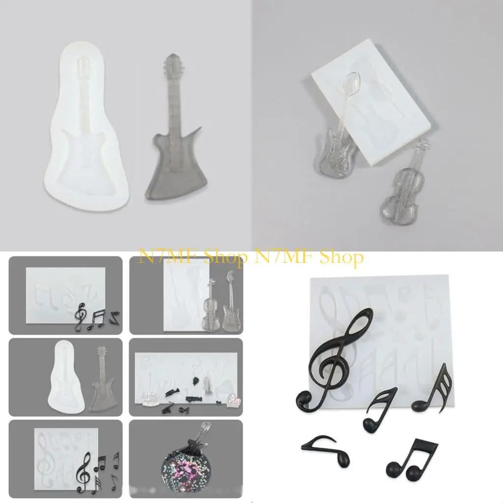 N7MF Nota musicale Stampo per colata in resina epossidica Amante della chitarra Gioielli Ciondolo artigianale