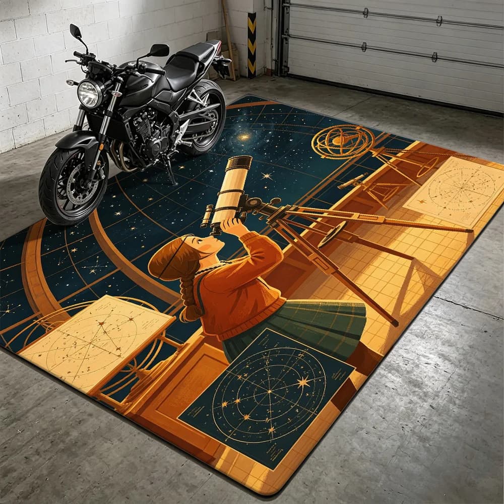 Anti-slip Carpet Washable with Vintage Astronomical Pattern with Telescope for Moto Area, Prayer Room, Games Room, Bedroom, Home Furniture