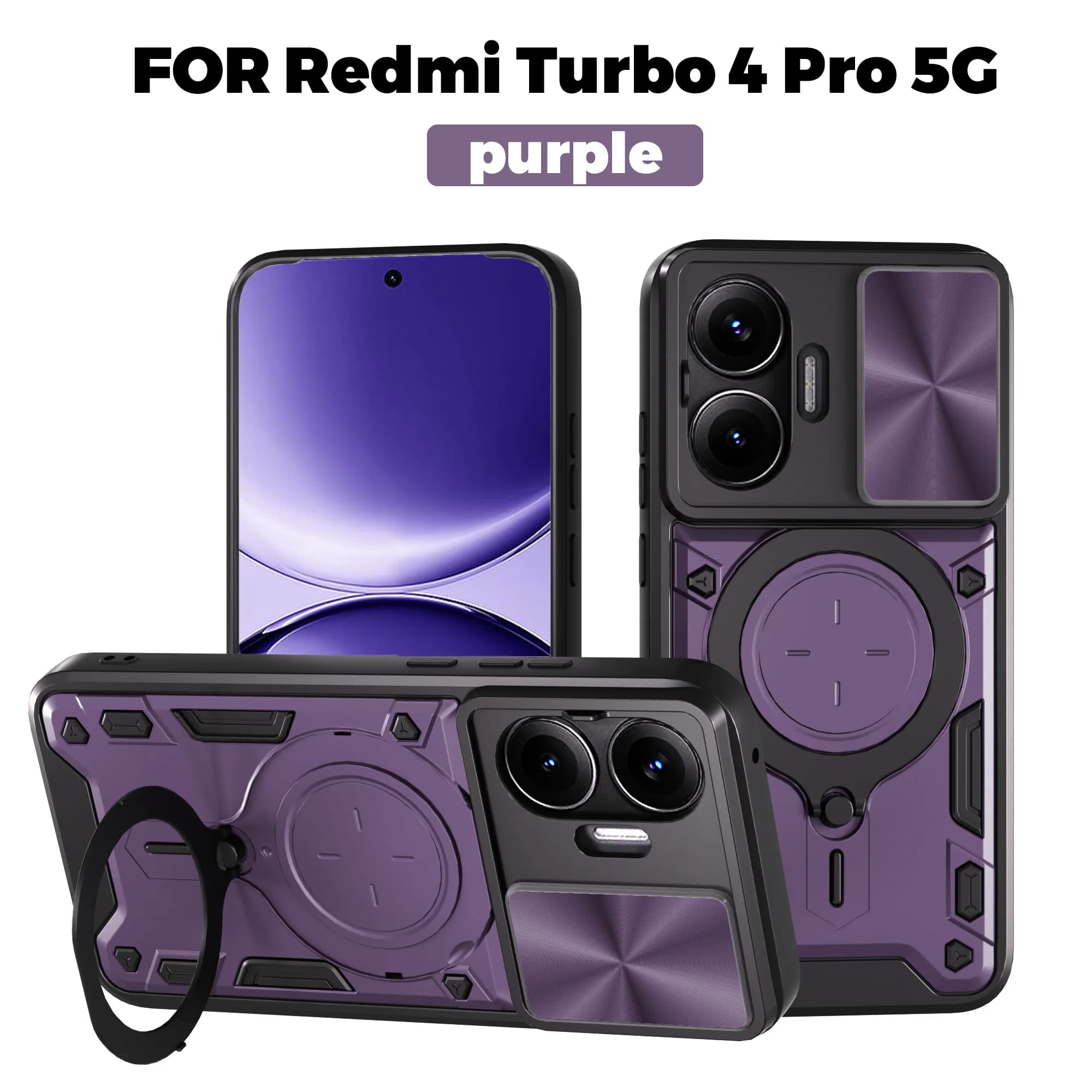 For Xiaomi Poco C71 F7 M7 Plus/Redmi Turbo 4 Pro Redmi A5 171MM 173MM Slide Camera Armor Magnetic Ring Stand phone Case shell