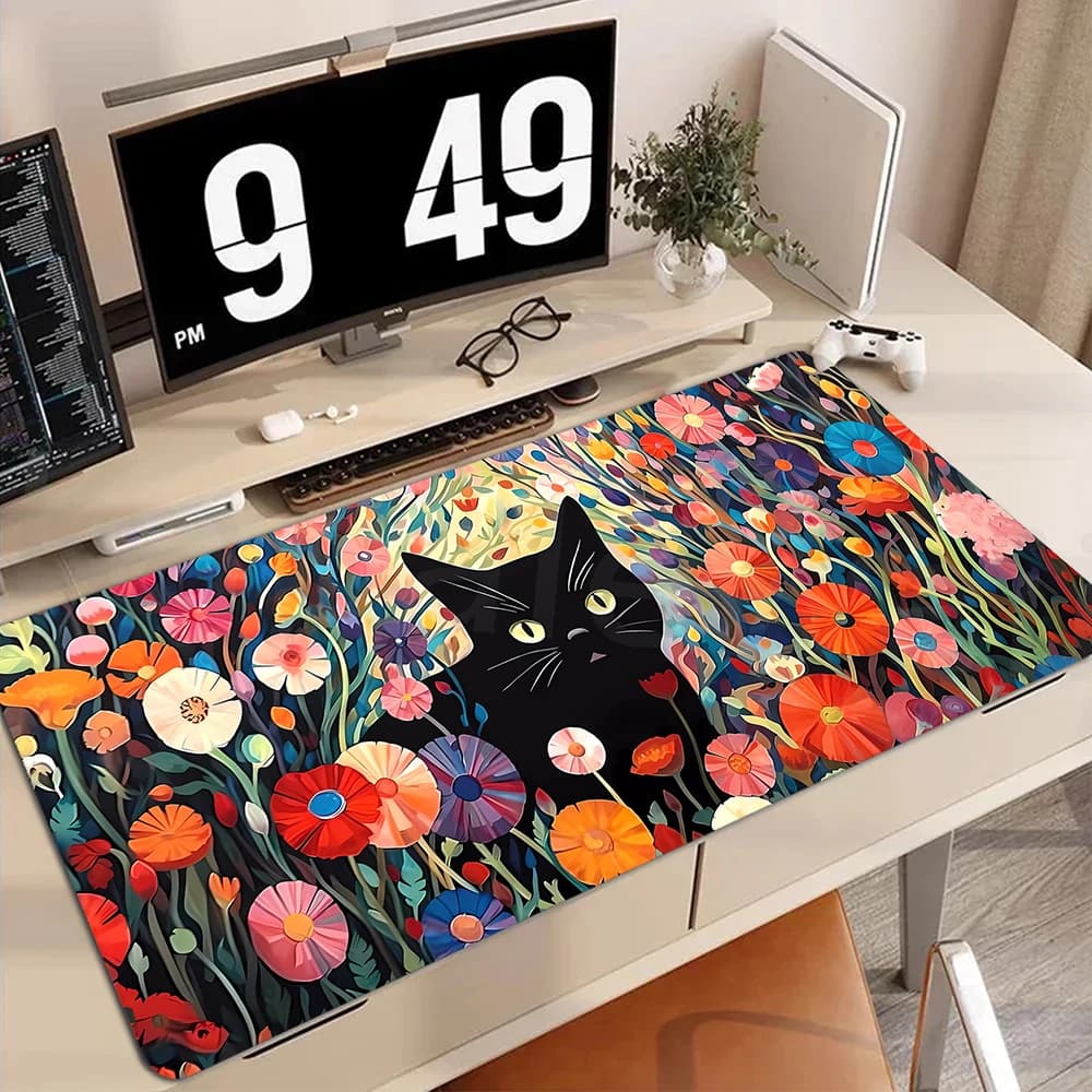 Tappetino per mouse Greant Plant Mouse Pad Cat On Table, tappetino da scrivania con bordi cuciti, tappetino per tastiera e mouse per computer, tappetino da gioco esteso di grandi dimensioni
