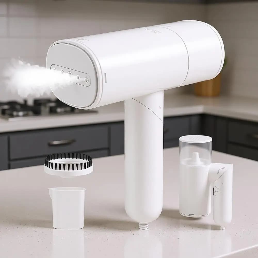 Vaporizzatore Portatile, 1200W, Preriscaldamento 20 Sec, Serbatoio Acqua 150ml, Rimuovi Pieghe dai Vestiti, Bianco