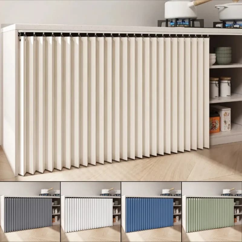 Sliding Rail Cabinet Curtain Dustproof Kitchen Short Curtain for Open Shelves Japanese Style Hiding Curtain for Storage Rack