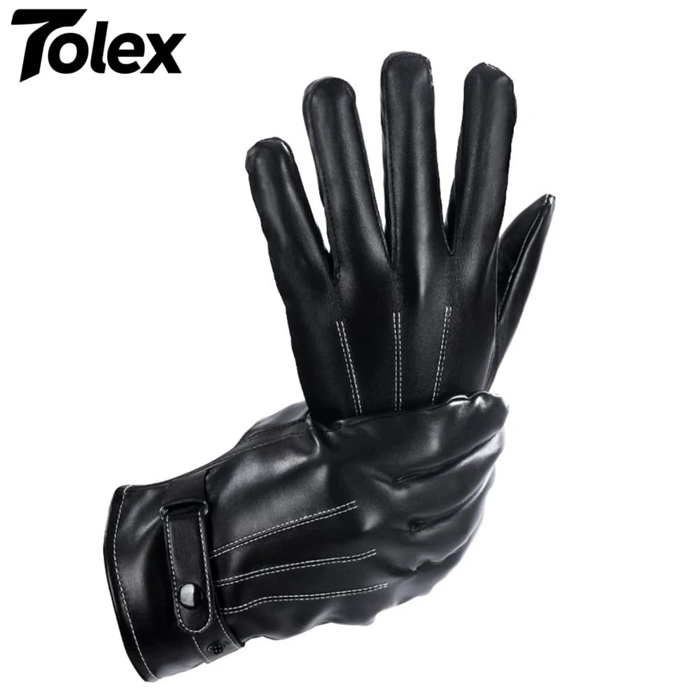 Guanti in Pelle Tolex Neri, Caldi e Impermeabili, per Sport all'Aperto, Moto, Guida, Sci, con Funzione Touch Screen
