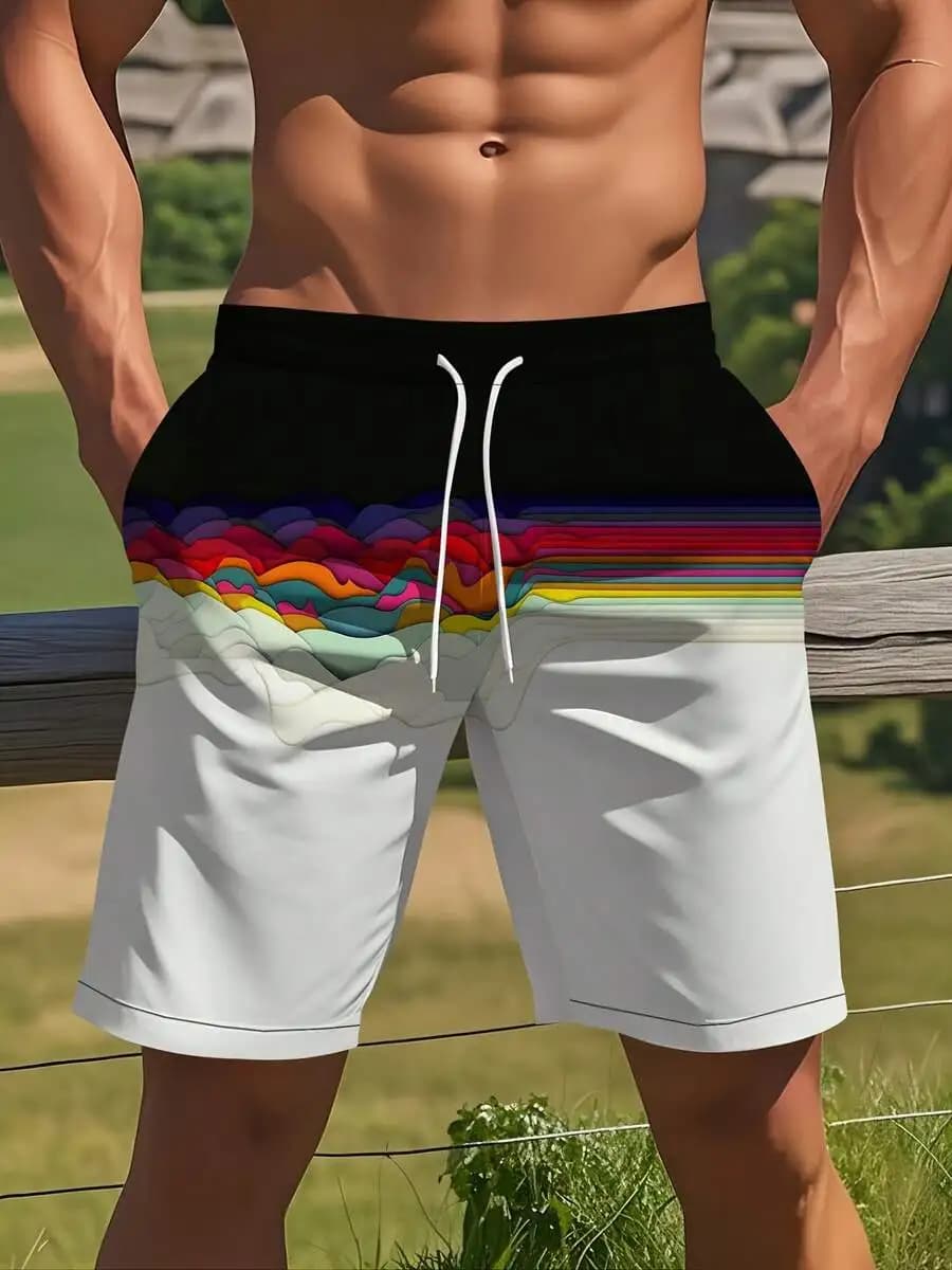 Mens 3D Print Beach Shorts Quick Dry Swim Trunks Casual Lightweight For Pool Surfing Holiday
