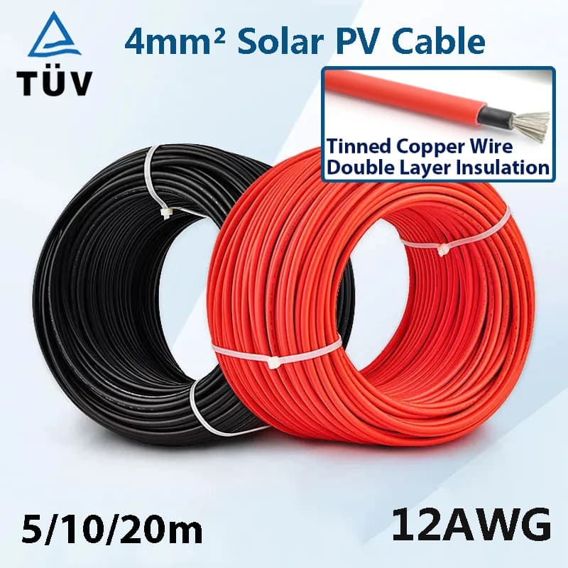 Cavo di energia solare Cavo fotovoltaico fotovoltaico 4mm2 12AWG Cavo PhotoshopV TUV per pannello fotovoltaico Collegamento Giacca rossa nera 5/10/20m