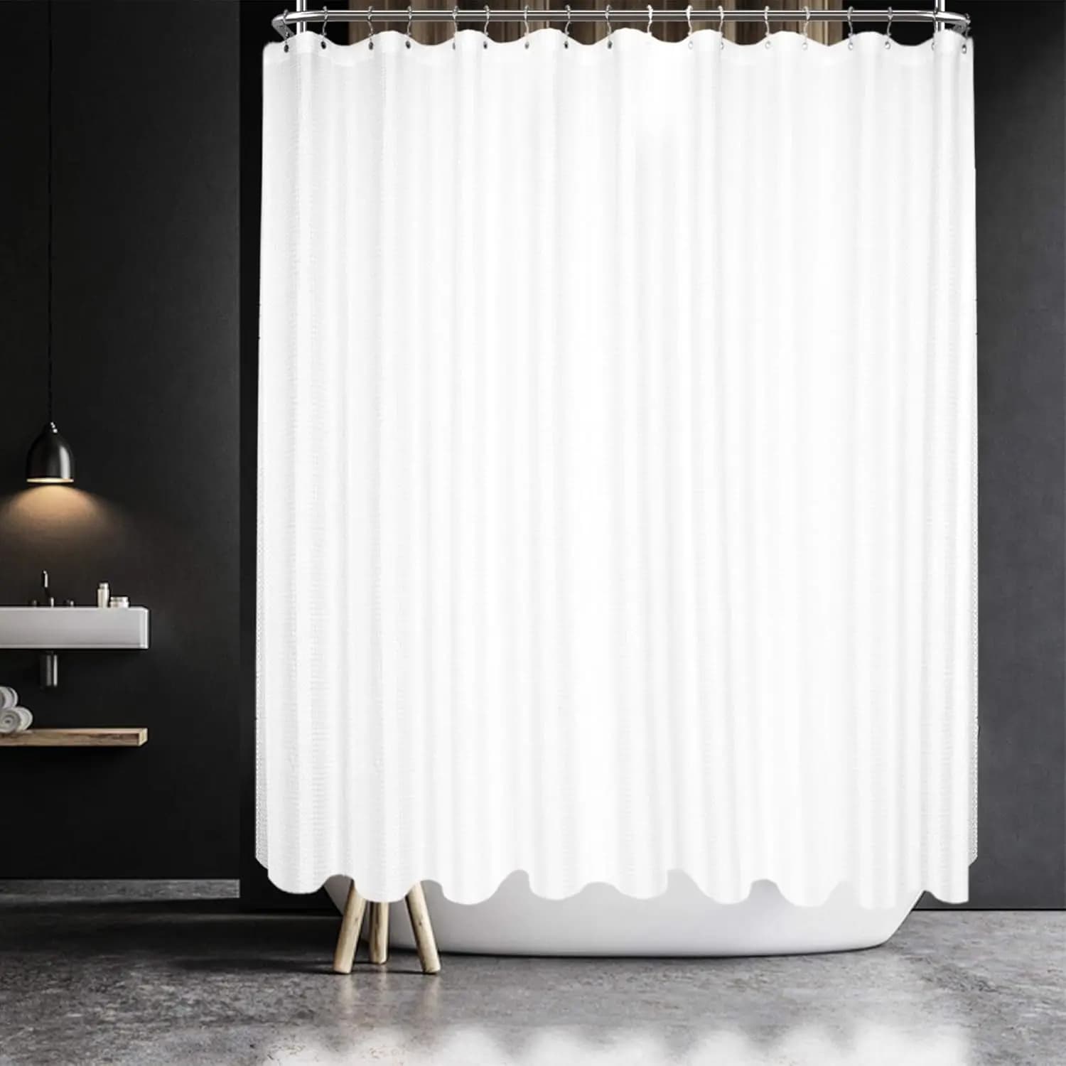 Bathtub shower curtain with 180 x 84 inches enveloping - Extra long and extra wide, with set of 36 hooks, white, 180x84
