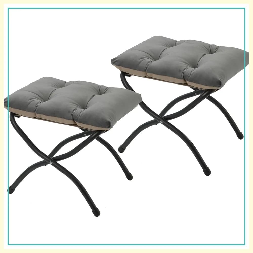 Set di 2 Pouf Pieghevoli da 15 Pollici, Poggiapiedi Richiudibile per Divano, Piccolo Sgabello Imbottito per Soggiorno, Grigio Scuro