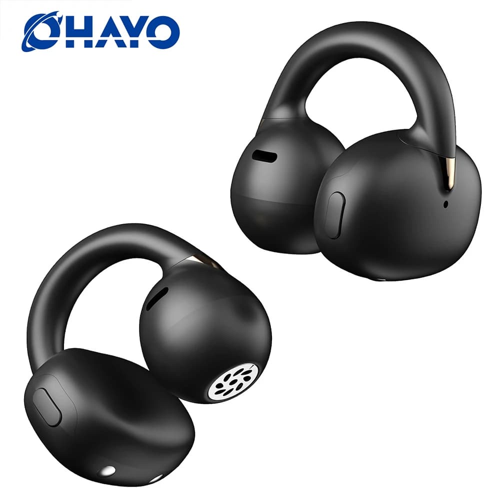 Cuffie Open-Ear OHAYO, Auricolari Clip-on, Auricolari Wireless Bluetooth 5.4, Leggeri e Confortevoli, Cancellazione del Rumore AI per le Chiamate