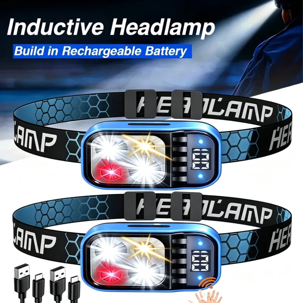 High Power Rechargeable LED Headlamp with Motion Sensor XPG+COB Dual Lamp Beads Waterproof Head Lantern for Outdoor Work Repair