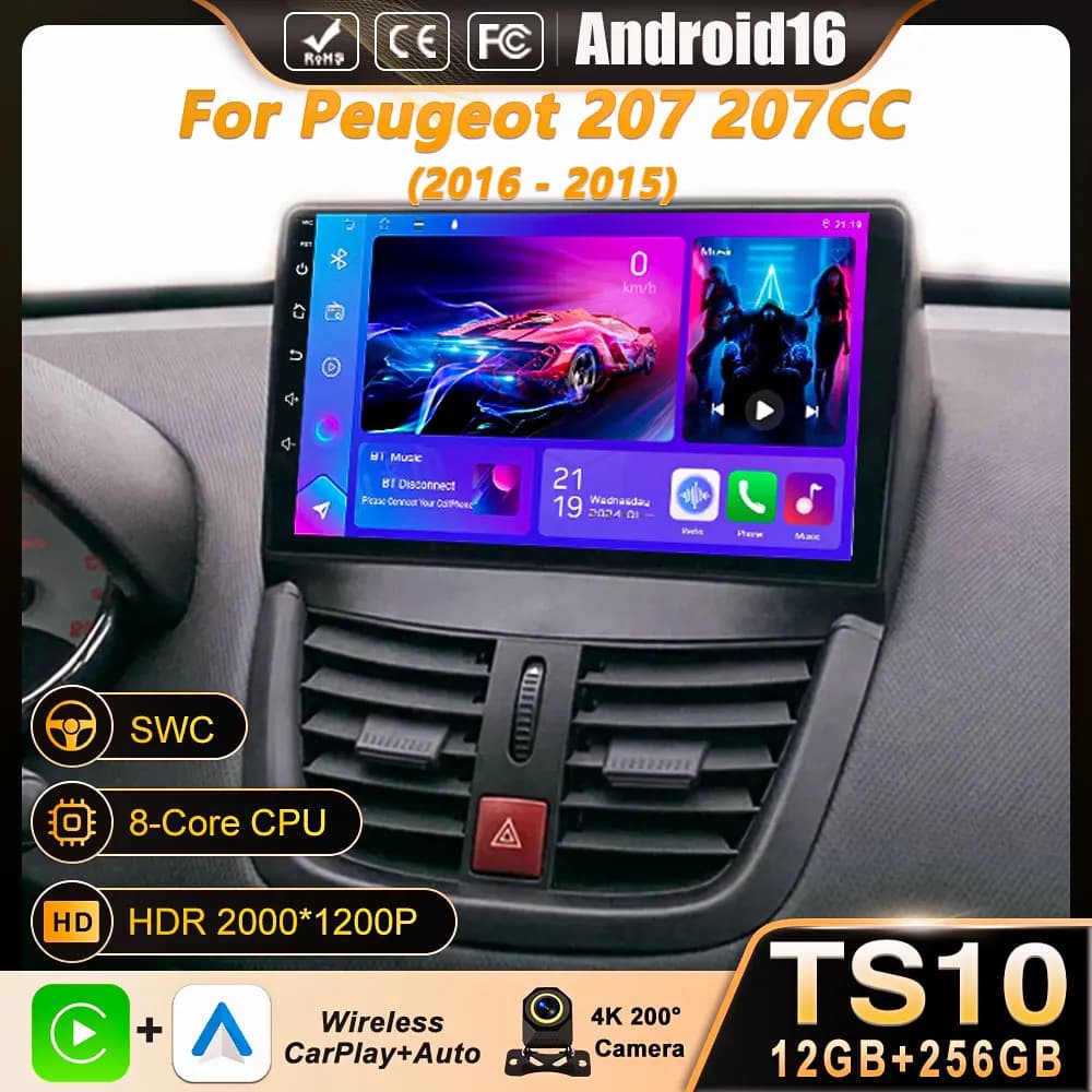 Car Radio Android 16 For Peugeot 207 207CC 2006 - 2015 Carplay Video GPS Navigation Multimedia Player 4G Wifi BT RDS No 2din DVD