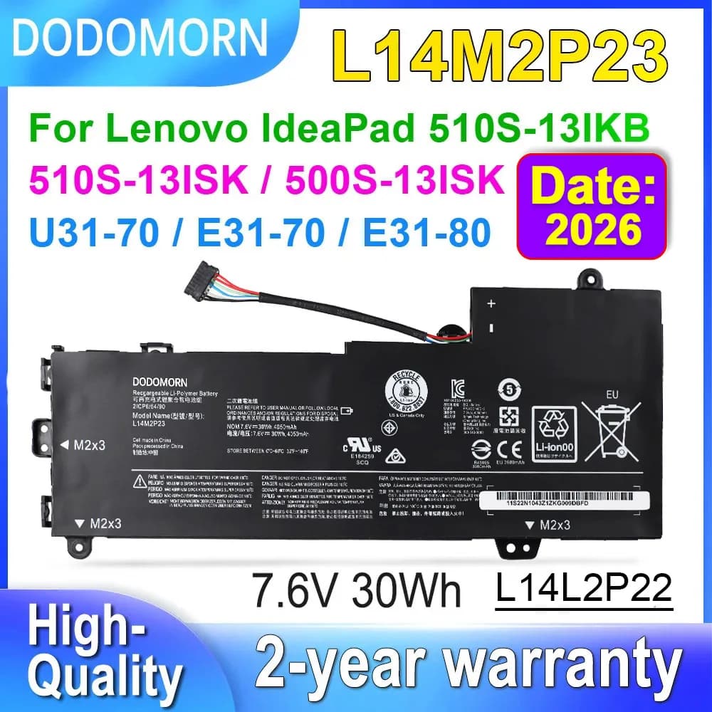 DODOMORN L14M2P23 Laptop Battery For IdeaPad U31-70 E31-70 500S-13ISK 510S-13IKB 510S-13ISK Series 2ICP6/54/90 7.6V 30Wh OEM