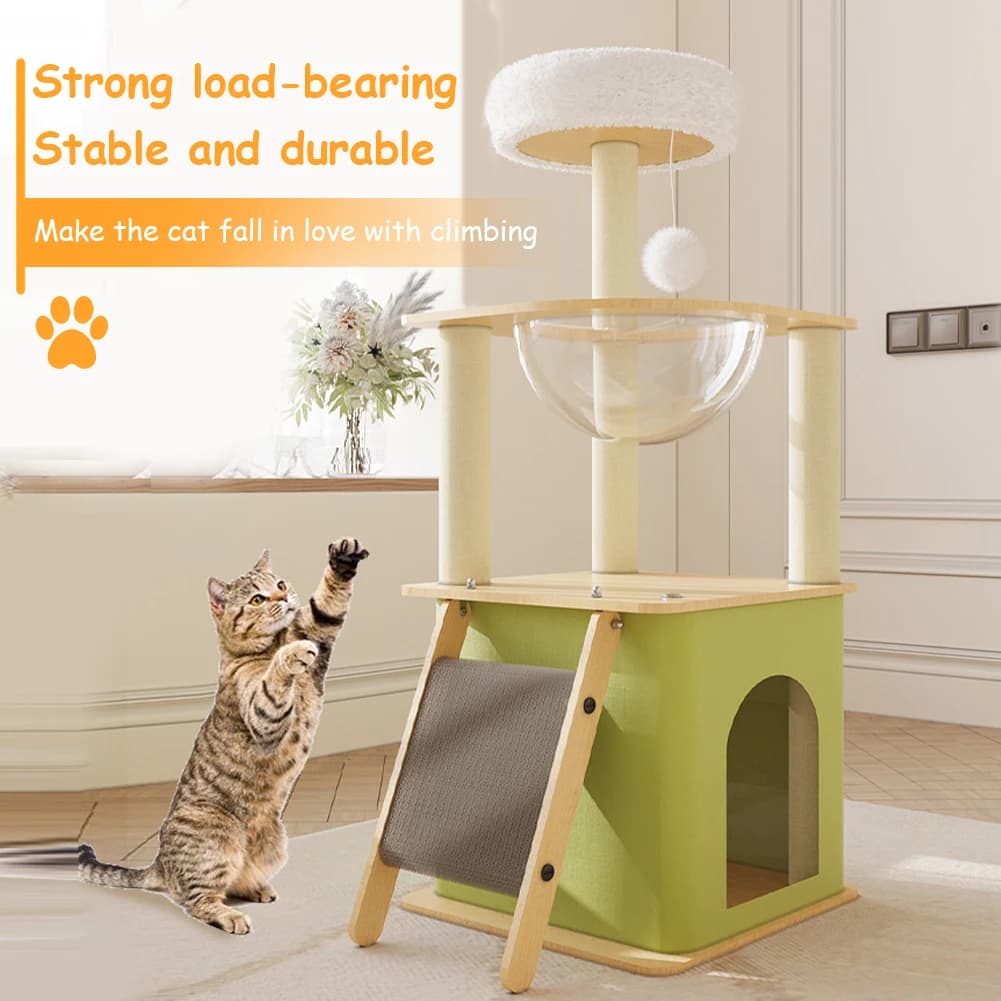 Tiragraffi per Gatti Verde con Casette, Capsula Spaziale, Struttura per Arrampicata, Torre e Pali da Graffiatura, Prodotti per Animali Domestici