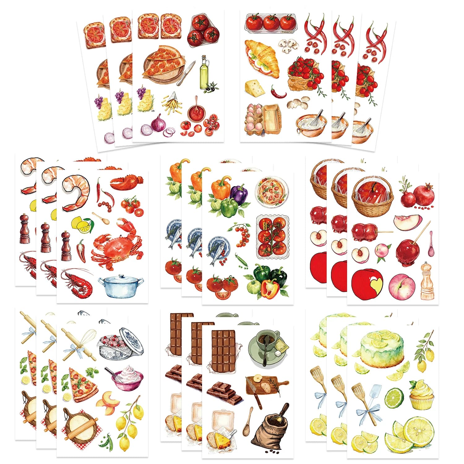 8/16/24PCS Cibo Acquerello Cucina Puzzle Adesivi Regali Decorazione Decalcomania FAI DA TE Telefono Notebook Bagagli Decalcomanie Impermeabili
