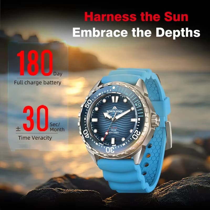 NORTH EDGE TRITON-TI Watch Luxury Titanium and Steel, Powered by Solar Energy, for Man, Waterproof 300M, 180+ Autonomy Days
