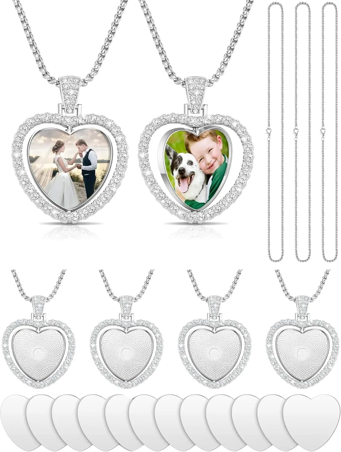 6 pezzi di vassoi con strass a sublimazione, set di ciondoli a forma di cuore, collana, pendenti con strass vuoti a doppia faccia per stampa a trasferimento di calore