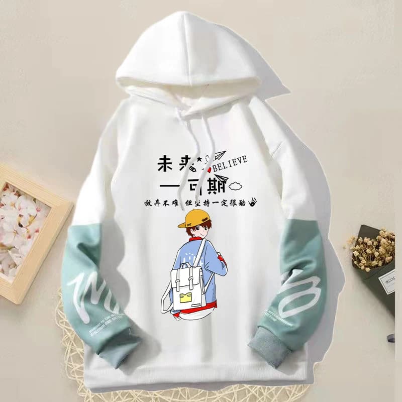 Loose Fit Hoodie for Boys Creative Text Print Casual Daily New Style Youth Top Polyester Spandex Blend Winter Season Streetwear