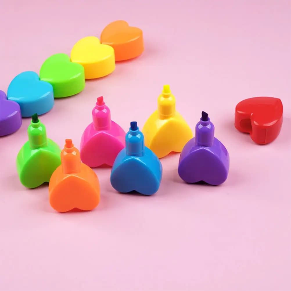 2 pennarelli a forma di cuore, carini e colorati, per scuola e ufficio, piccoli e fluorescenti