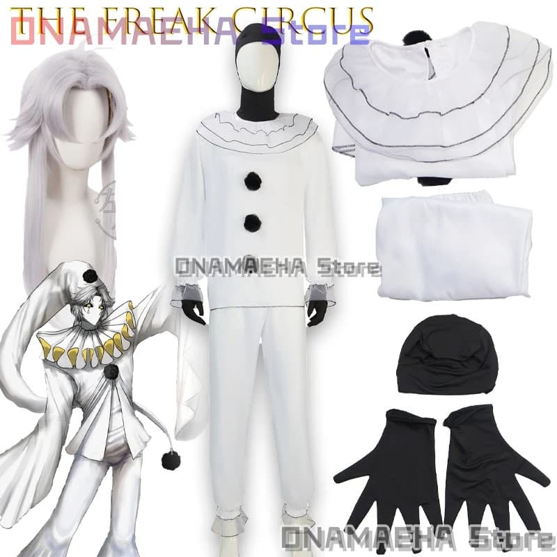 Costume da Clown Pierrot per Uomo, Abito Bianco e Nero per Adulti, per Feste di Halloween, Carnevale, Spettacoli e Feste a Tema Fantasma