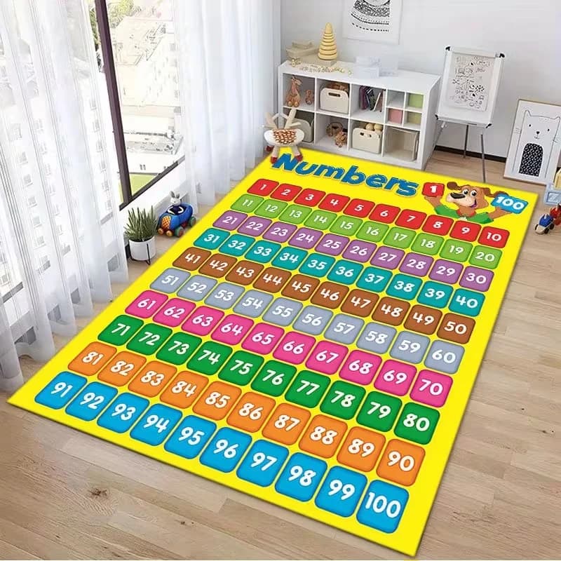 Educational Carpet Numbers 1-100 for Children, Colorful Carpet for Mathematical Apprenticement, Anti-slip Carpet for Games Room