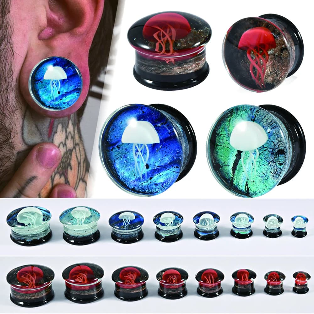 1/2 Pieces White and Red Glass Earring Carpet with Pattern Medusa Arcobaleno, Lamina, Solid, for Dilation and Ear Weight