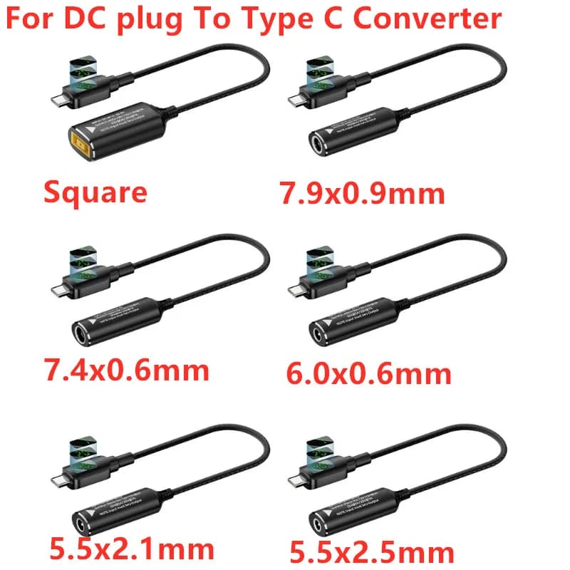 Universal Laptop 5V 9V 20V DC Square Plug Female to USB C Type C PD Power Adapter Converter Fast Charging Cable for Macbook