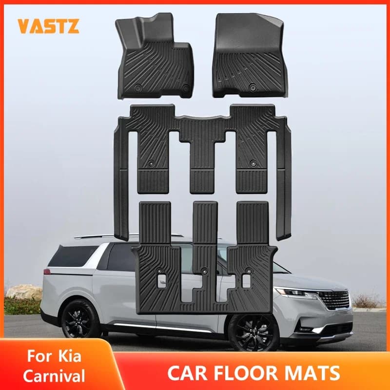 Tappetini per Kia Carnival 2021-2025 8 posti Tappetini per bagagliaio per tutte le stagioni Set completo Cargo Liner Impermeabile antiscivolo A prova di macchie