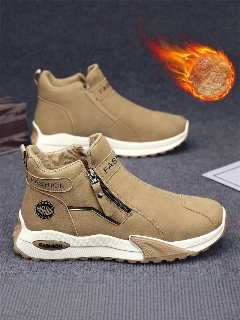 Men's Winter Snow Boots Thickened Fleece Lined High Top Zipper Side Closure Warm Waterproof Anti-slip Casual Fashion Boots