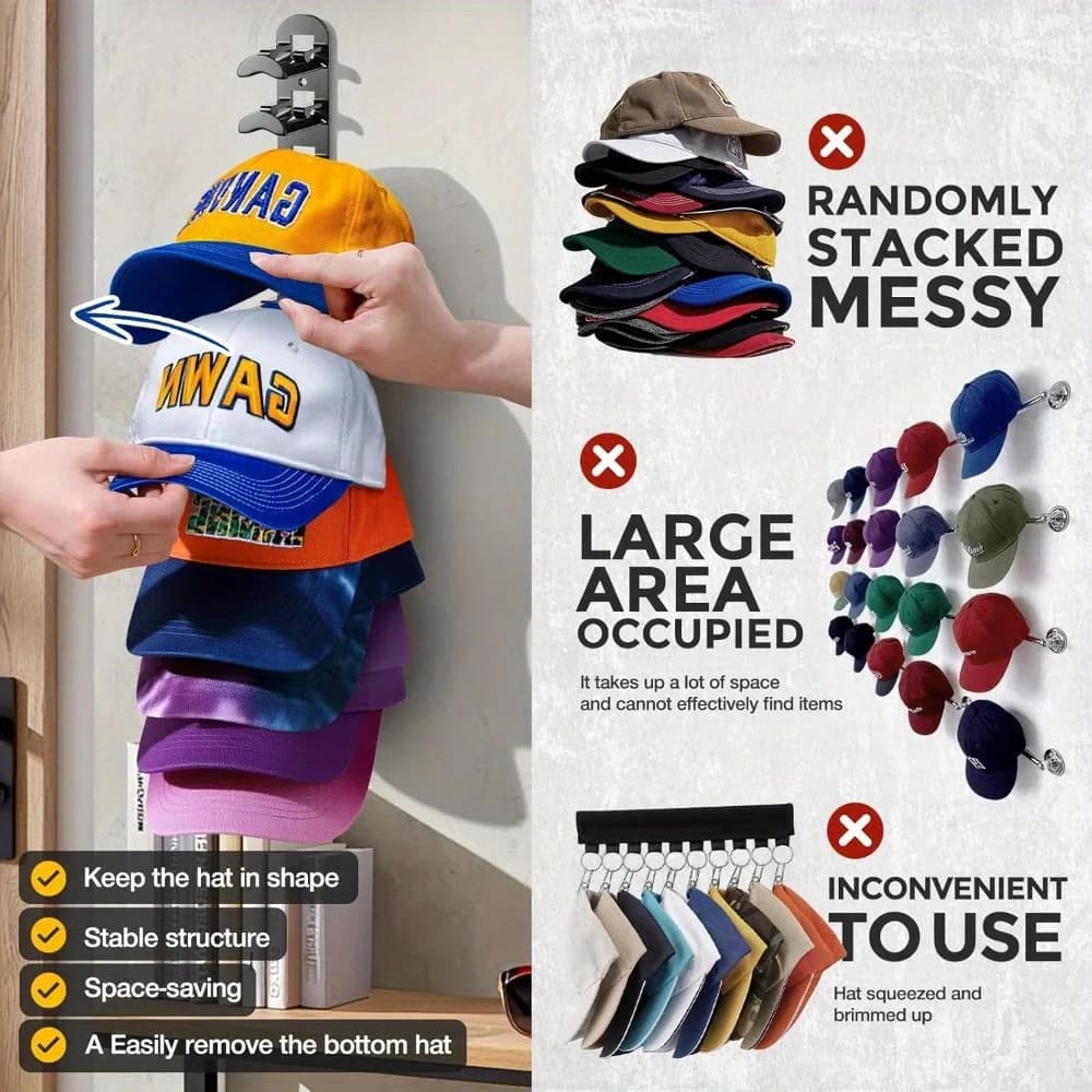 Plastic Multi Layer Hat Storage Rack Adhesive Drilling Dual Use Wall Holder For Baseball Caps