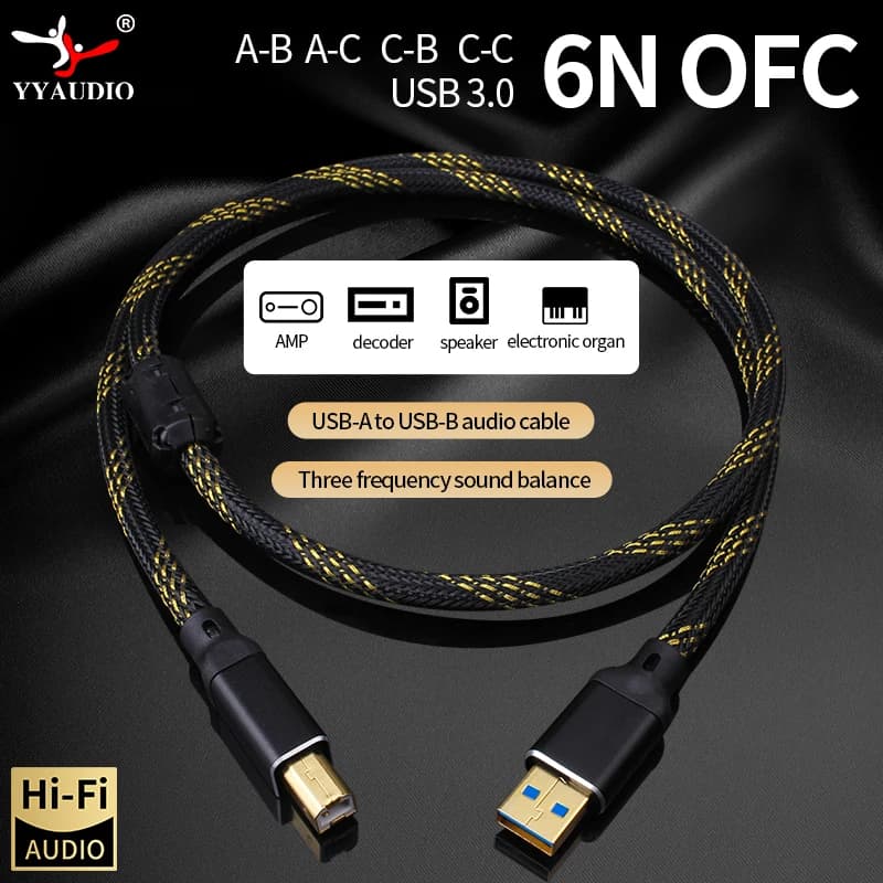 YYAUDIO HIFI USB DAC Cavo 6N OFC Digitale Tipo A a Tipo B Hifi Cavo di fascia alta per DAC AB BC C-C Cavo dati Hifi