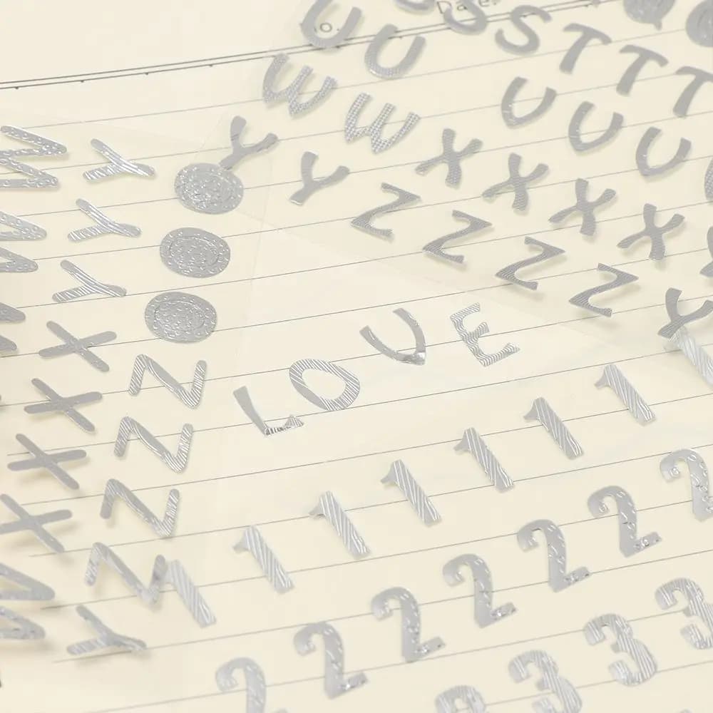 Oro Argento Planner Scrapbook Libro a mano Notebook Decor Numero adesivo Adesivi scintillanti autoadesivi Lettera
