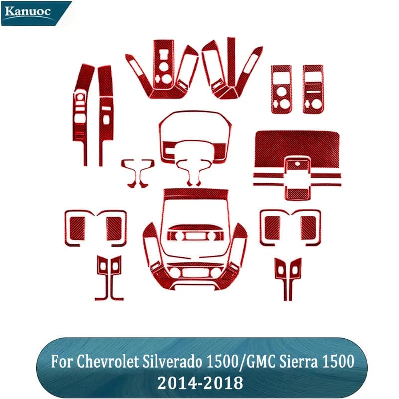 Adesivi Rossi in Fibra di Carbonio per Interni Auto Chevrolet Silverado 1500/GMC Sierra 1500 2014 2015 2016-2018