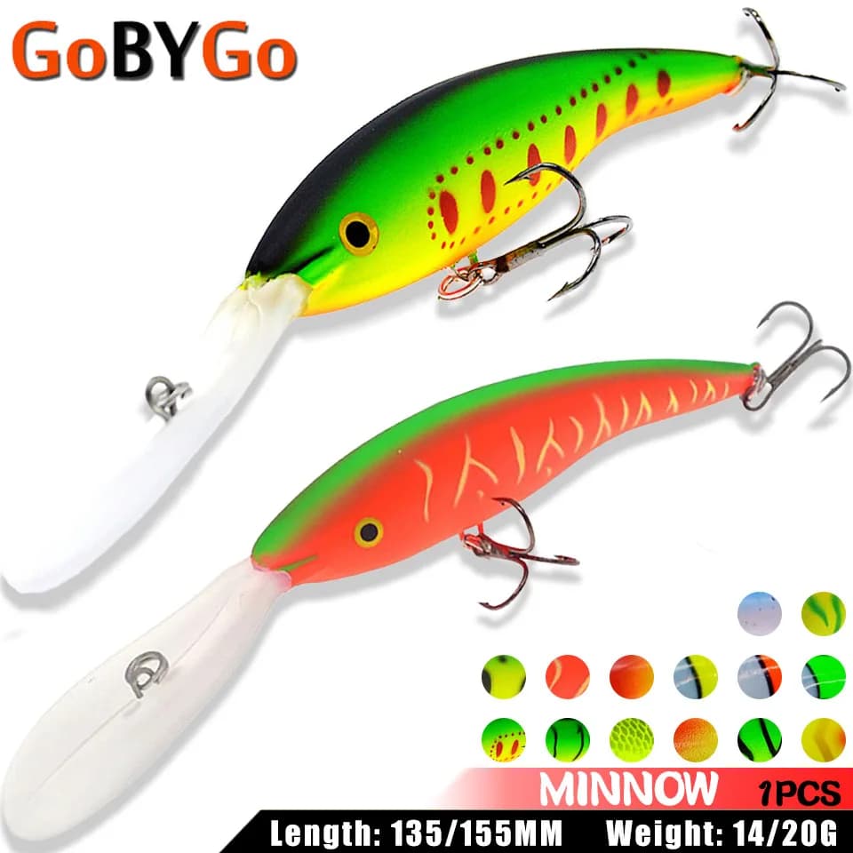1 pz 14/20G 135/155MM Minnow Fishing Lure Wobbler artificiale Bionic Fish Swimbait Deep Tail Dancer Super Diving Hard Bait