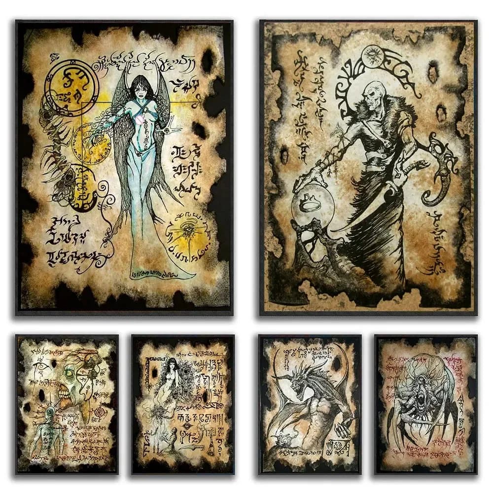 Retro Dark Cthulhu Necronomicon Fragment Poster And Print Picture Demon Queen Canvas Painting Wall Art For Living Room Decora