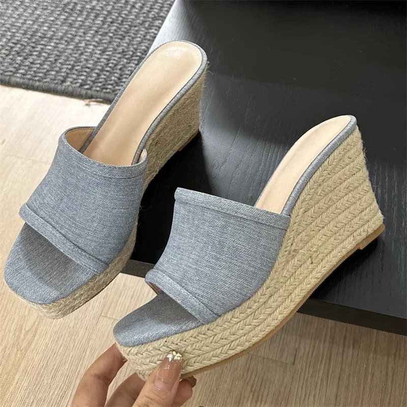 Eilyken Ciabatte Estive Donna con Punta Aperta, Zeppa Alta in Rattan Intrecciato, Scarpe Eleganti e alla Moda
