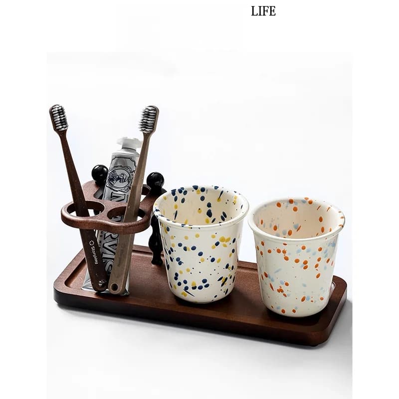Ceramic Couple Toothbrush Holder Luxury Spout Cup Bathroom Organizer Sink Cup Rack Double Ceramic Drinking Water Cup Set