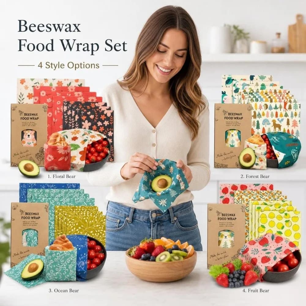 9pcs Multi Size Beeswax Food Wrap Washable Organic Food Wrapping Paper Strawberry Non-Toxic Reusable Food Cover Picnic