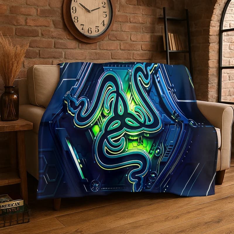 Classica Coperta in Flanella con Logo Razer, Motivo Serpente Cartoon, Morbida e Calda per Camera da Letto, Soggiorno, Viaggi, Campeggio e Picnic