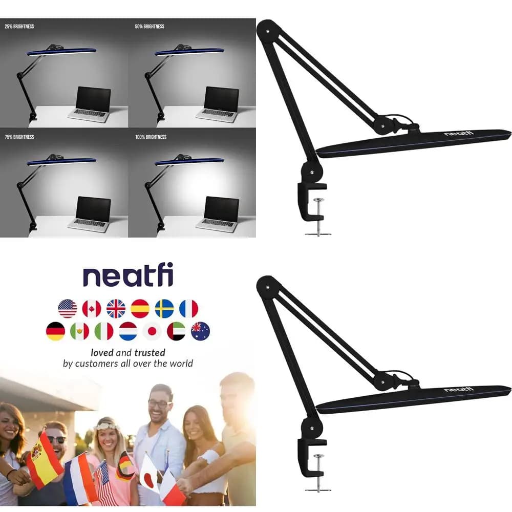 LED Desk Lamp 24W - 2200 Lumen, 23° Wide Lighting Angle, Dimmable, Adjustable Arm for Home and Office
