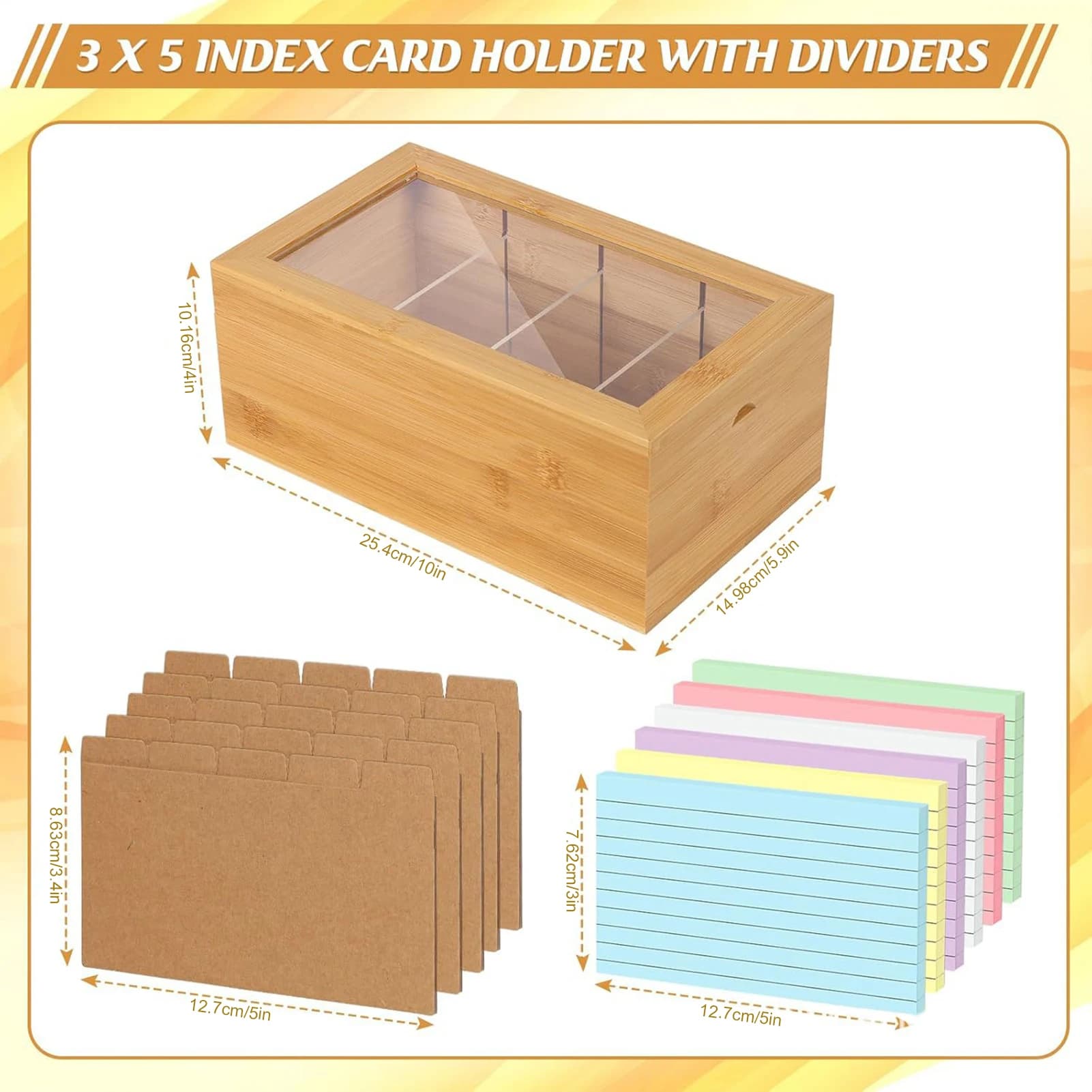Scatola portaoggetti in legno multigriglie con coperchio, cartolina, nota adesiva, scatola portaoggetti per ricette, scatola per organizer da tavolo, fornitura per la casa e la scuola