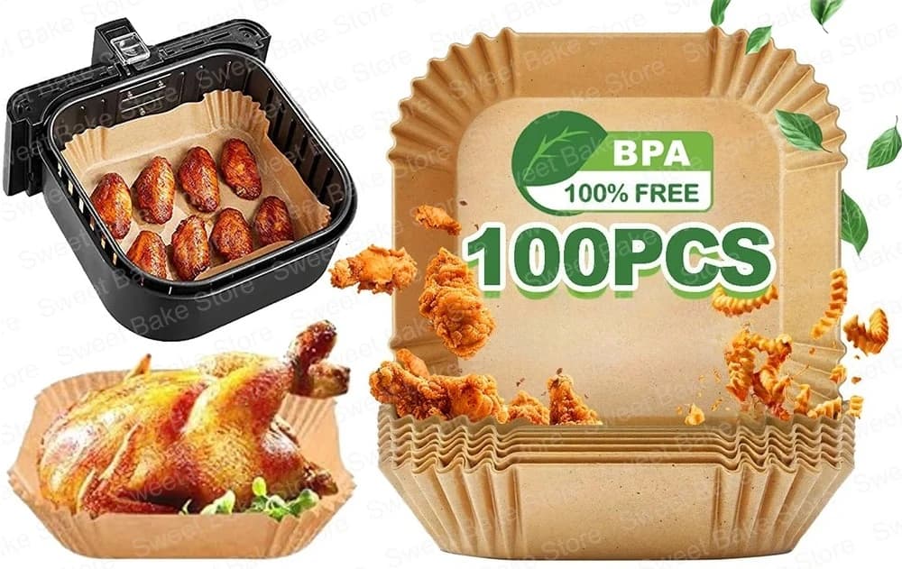 Square oven paper for air fryer, different sizes, non-stick, for frying, cooking, roasting, from 3 to 10 QT