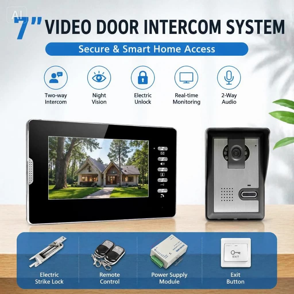 Video Door Phone Doorbell Intercom System 7" Monitor IR Camera Night Vision 1V1
